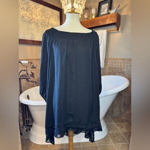 Chicos size three black off shoulder blouse high low